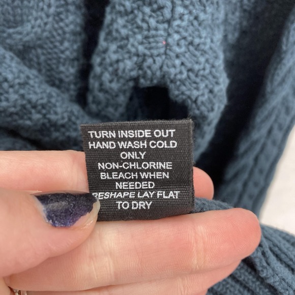 J. Peterman Sweater Mens XL Blue Cable Knit Crewneck Fisherman Cotton Chunky - Picture 4 of 10